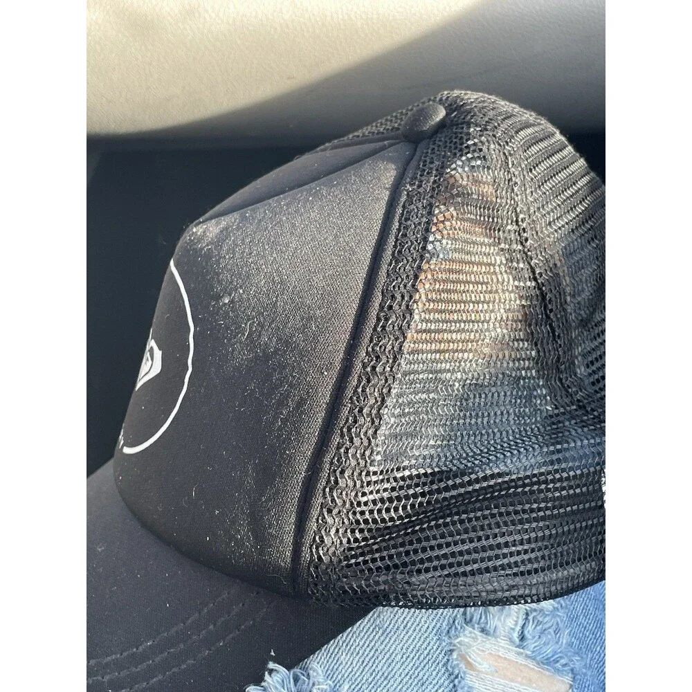 Roxy Women’s Black Trucker Hat Mesh Snapback Cap White Logo Circle Adjustable